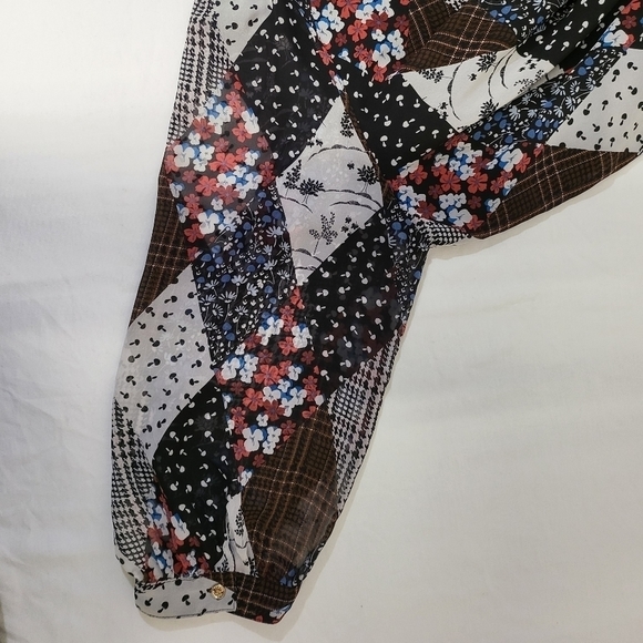 Tommy Hilfiger Top 1X Womens Blouse Patchwork Floral Print Plus Keyhole Back - Picture 6 of 9